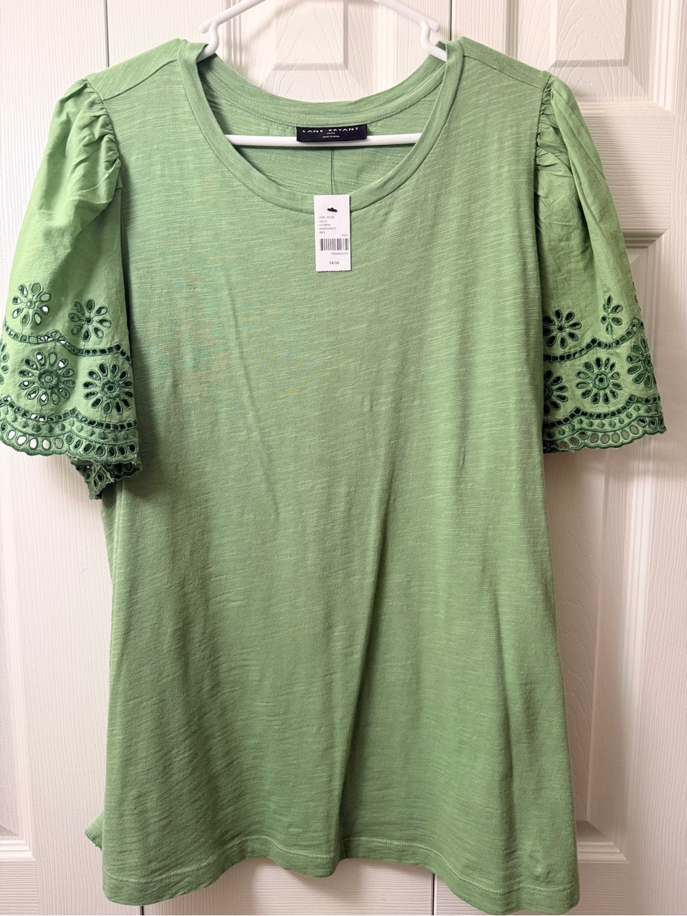 Lane Bryant Light Green Eyelet Sleeve Short Sleeve Top